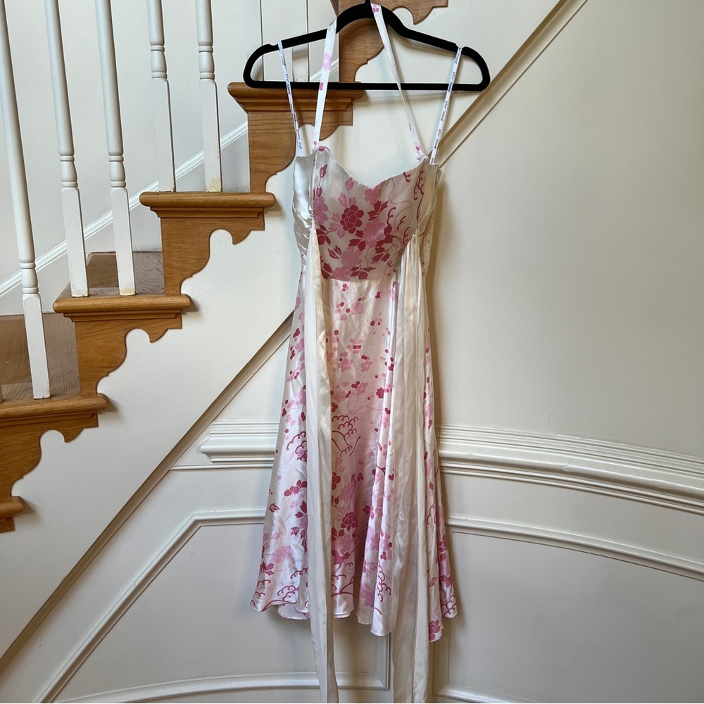 💖 VINTAGE Betsey Johnson Pink & White Satin Dress